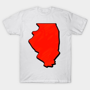 Bright Red Illinois Outline T-Shirt